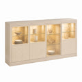 Vitrinen Sideboard Eiche hell mit Glas Türen LED Beleuchtung 160 x 40 x 120 cm