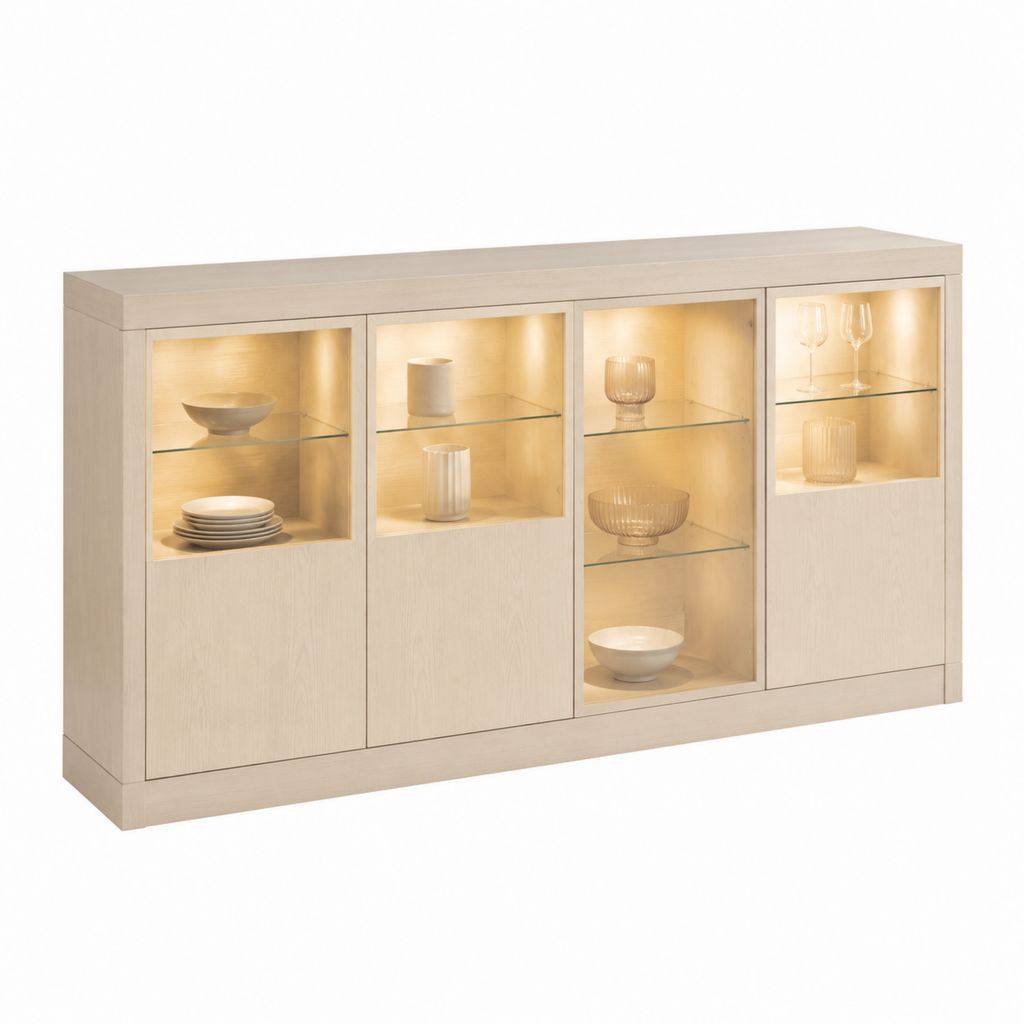 Vitrinen Sideboard Eiche hell mit Glas Türen LED Beleuchtung 160 x 40 x 120 cm