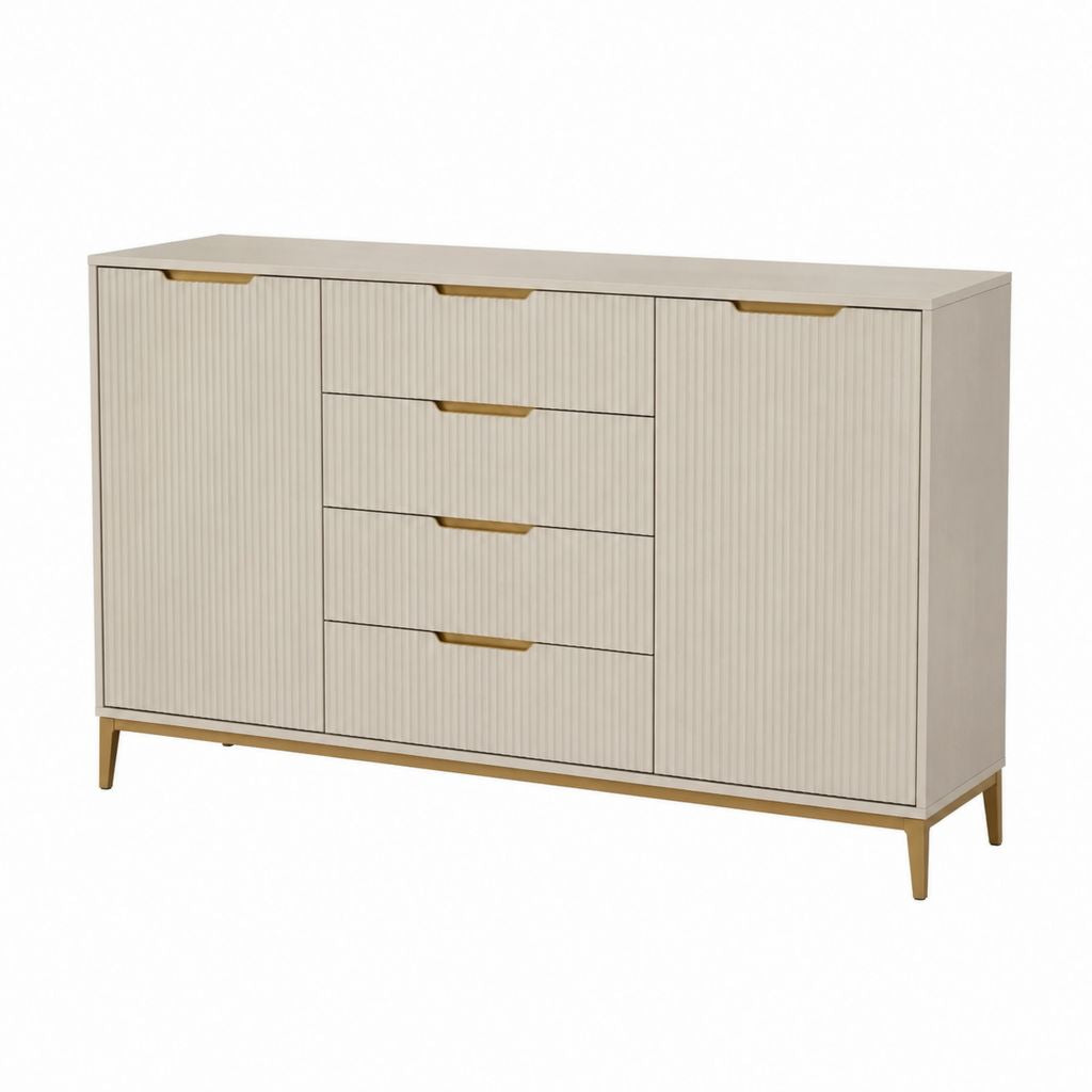 Sideboard mit 3 Türen und 4 Schubladen Creme MDF rechteckig 160 x 40 x 90 cm
