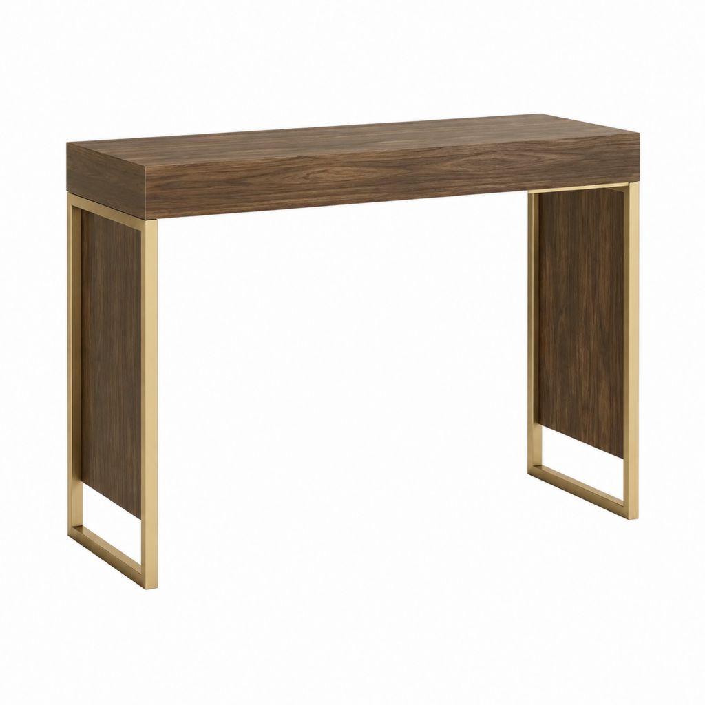 Konsolentisch Nussbaumoptik mit goldfarbenem Edelstahlgestell rechteckig 100 x 35 x 76 cm
