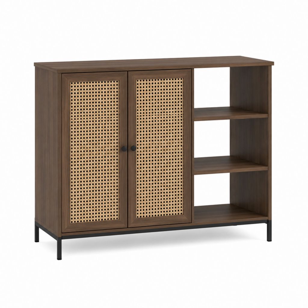 Sideboard Walnussbraun MDF Rattangeflecht rechteckig 110 x 40 x 100 cm