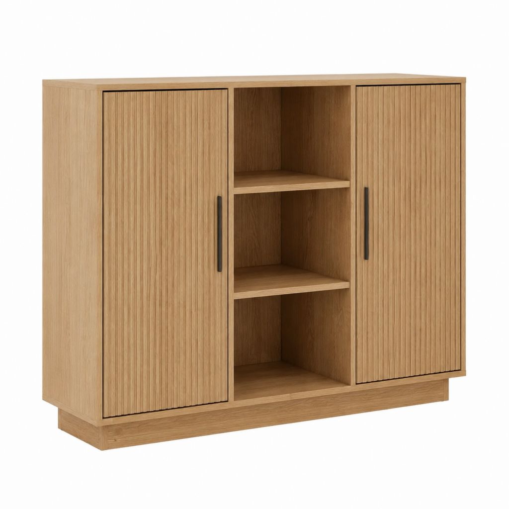 Sideboard Eiche Dekor Holzwerkstoff rechteckig 120 x 120 x 40 cm mit 2 Türen und offenen Fächern