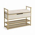 Schuhbank mit Sitzkissen Schuhregal mit Schublade Creme Gold Stahl Polyester 100 x 30 x 60 cm