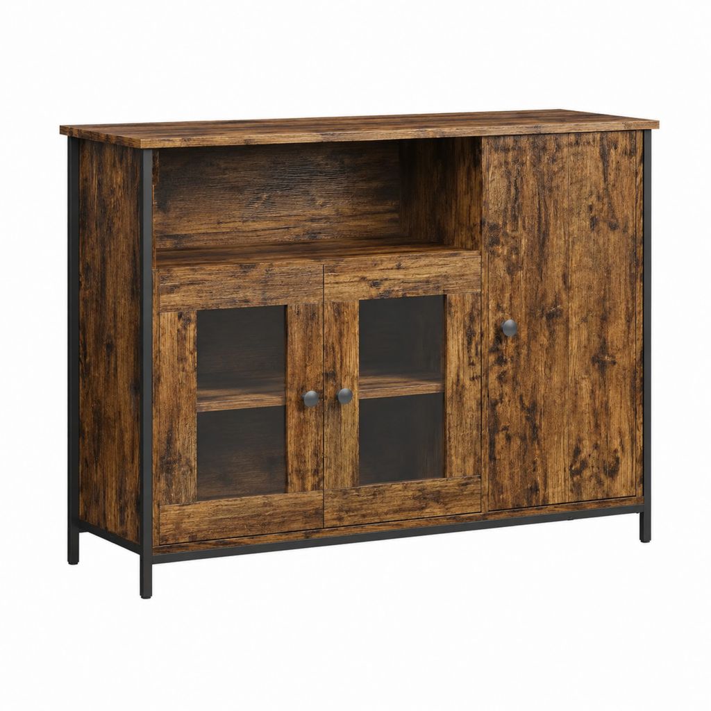 Sideboard mit 3 Türen in Braun Schwarz aus melaminharzbeschichteter Spanplatte und Stahl 100 x 35 x 80 cm
