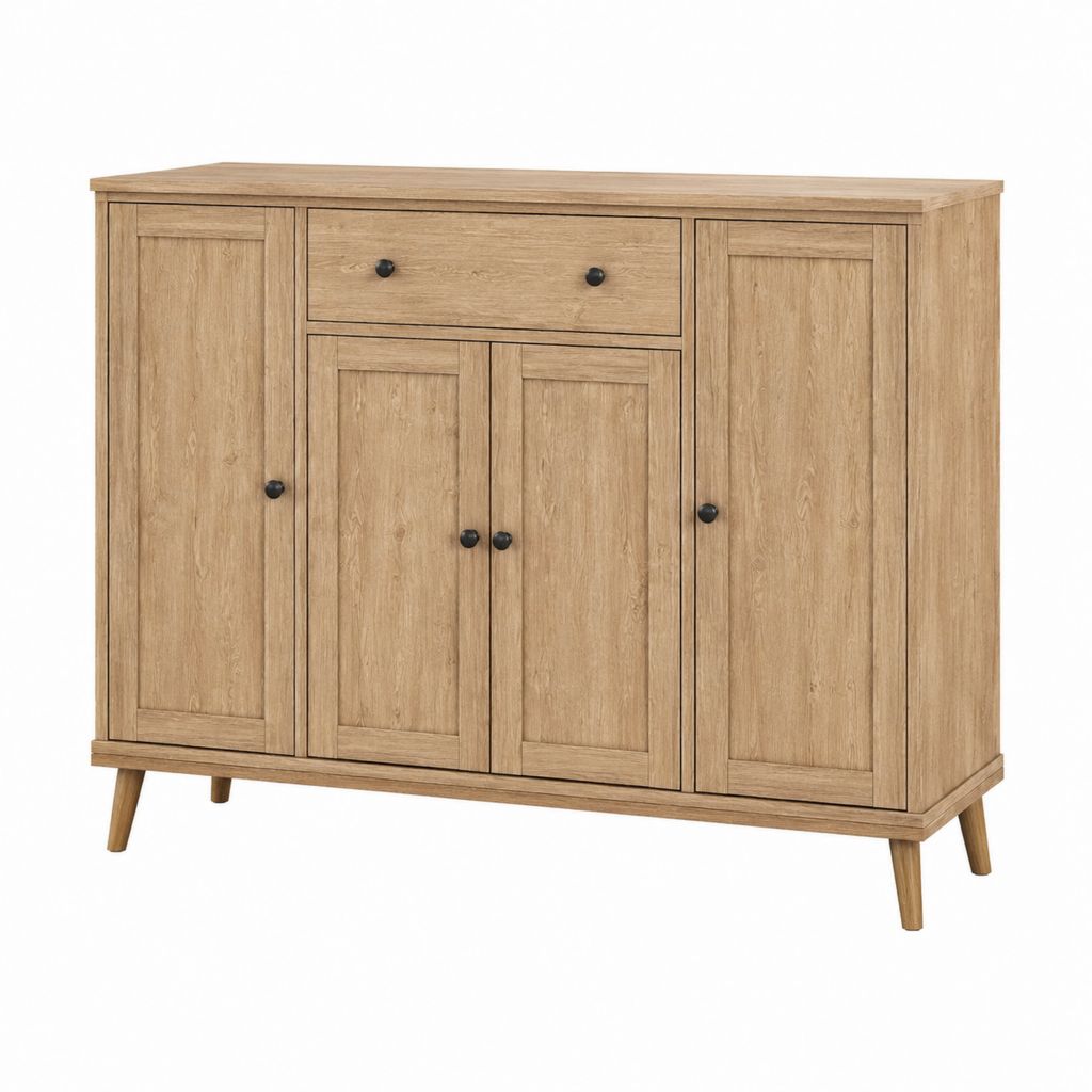Sideboard Natur Eiche MDF rechteckig mit 4 Türen und 1 Schublade 120 x 40 x 110 cm