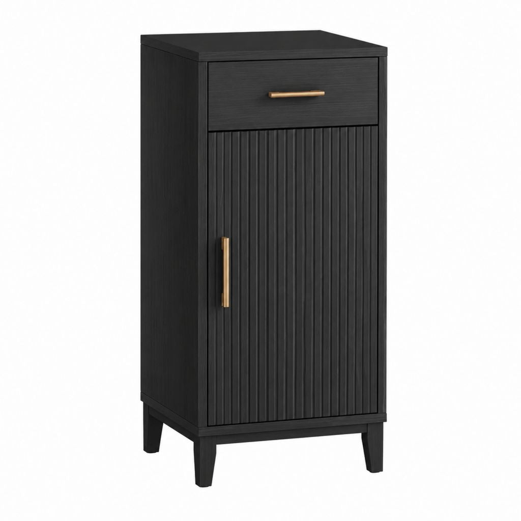 Sideboard Schwarz aus MDF mit geriffelter Tür 40 x 35 x 100 cm