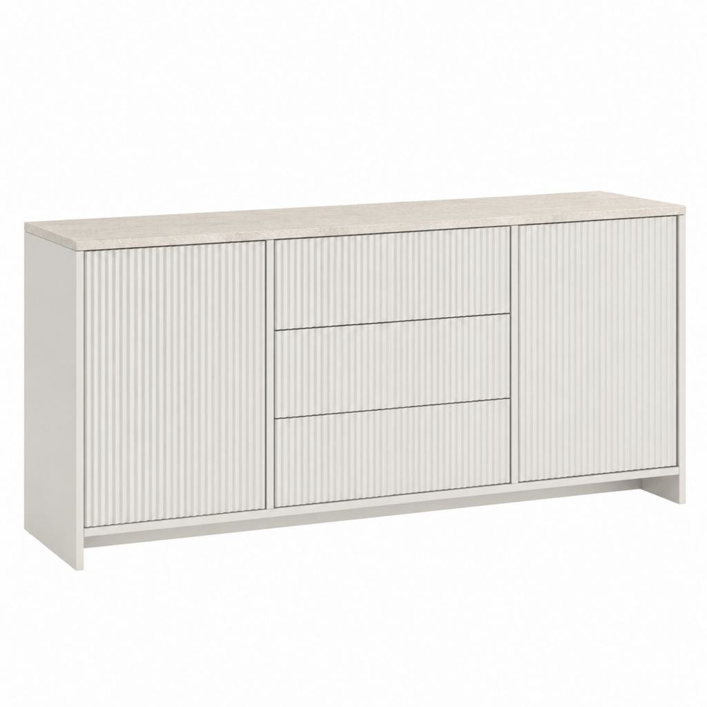 Sideboard Weiß Eiche hell aus Spanplatte rechteckig mit 2 Türen und 3 Schubladen 160 x 40 x 80 cm