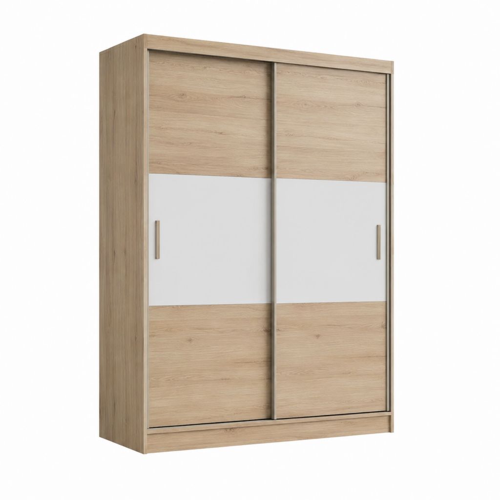 Schwebetürenschrank Weiß Eiche hell Spanplatte rechteckig 120 x 60 x 200 cm