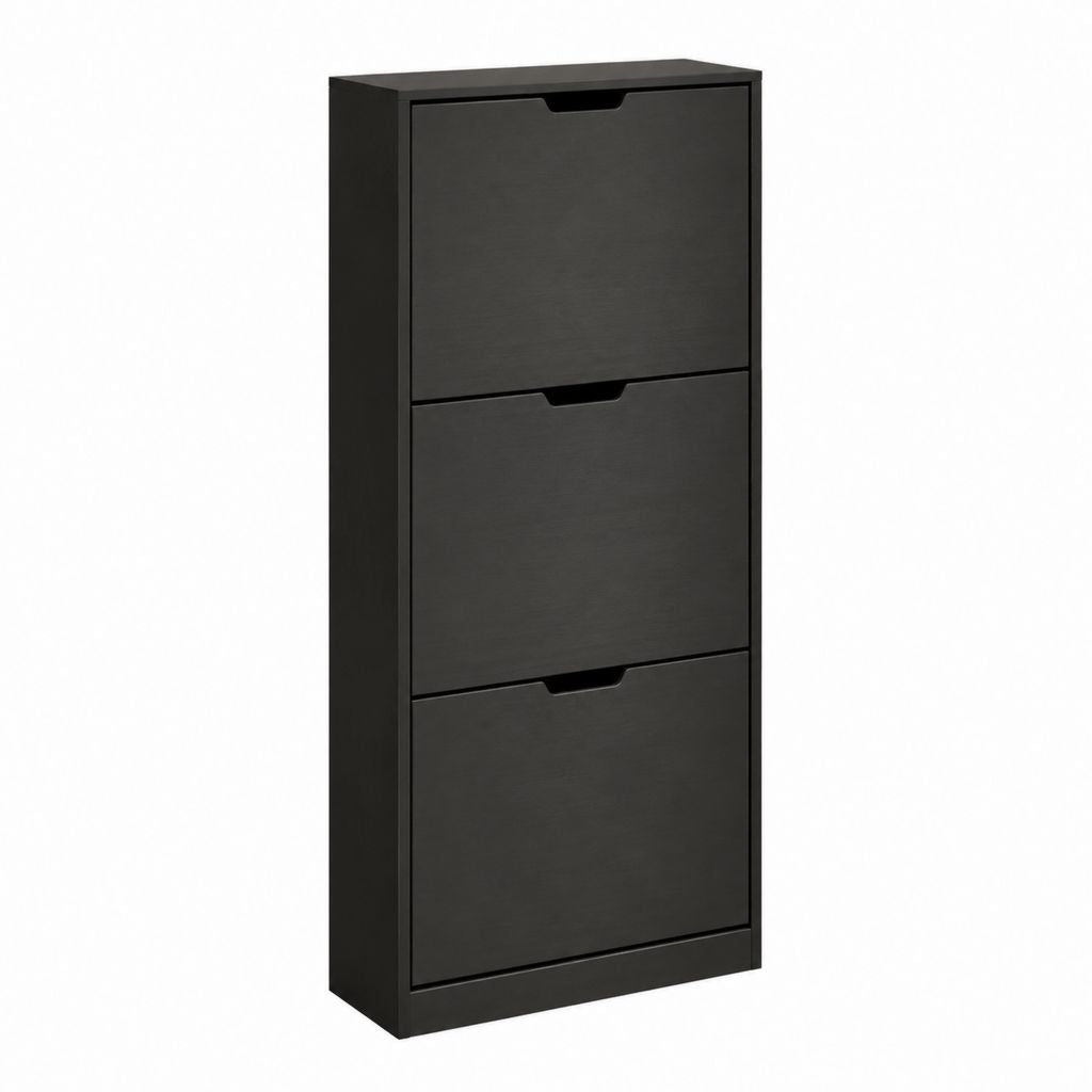 Schuhschrank mit 3 Klappen Schwarz Spanplatte rechteckig 63 x 24 x 135 cm