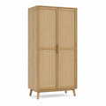 Kleiderschrank 2-türig in Natur mit Eichenfurnier und Rattangeflecht 90 x 55 x 180 cm