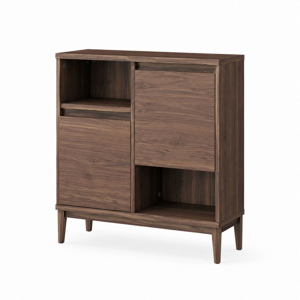 Sideboard mit Schiebetüren in Walnussoptik aus Spanplatte rechteckig 90 x 40 x 110 cm
