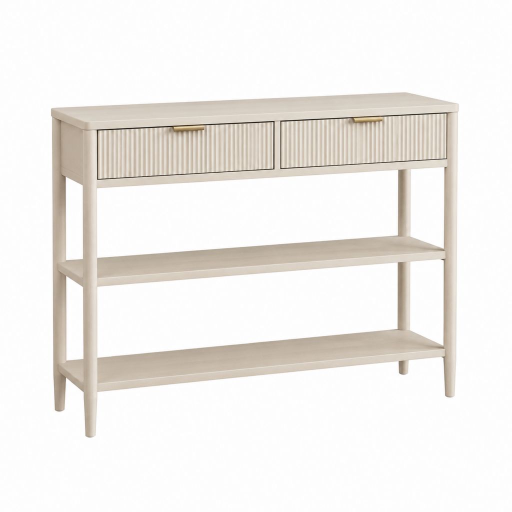 Konsolentisch mit 2 Schubladen Beige MDF und Gummibaum-Massivholz Rechteckig 100 x 35 x 85 cm