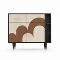 Sideboard mit 4 Türen und offenen Fächern aus melaminbeschichteter Spanplatte und MDF in Schwarz Creme Braun rechteckig 120 x 40 x 110 cm