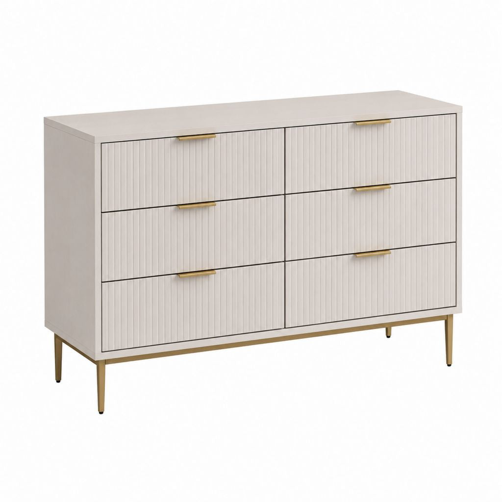 Sideboard mit 6 Schubladen Beige MDF und Stahl rechteckig 120 x 40 x 80 cm