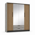 Drehtürenschrank rechteckig grau eichefarben Spanplatte mit Spiegeln 200 x 200 x 60 cm
