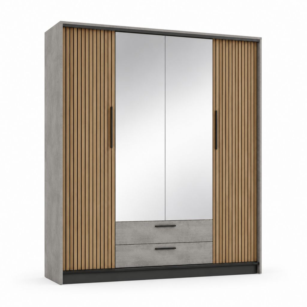 Drehtürenschrank rechteckig grau eichefarben Spanplatte mit Spiegeln 200 x 200 x 60 cm
