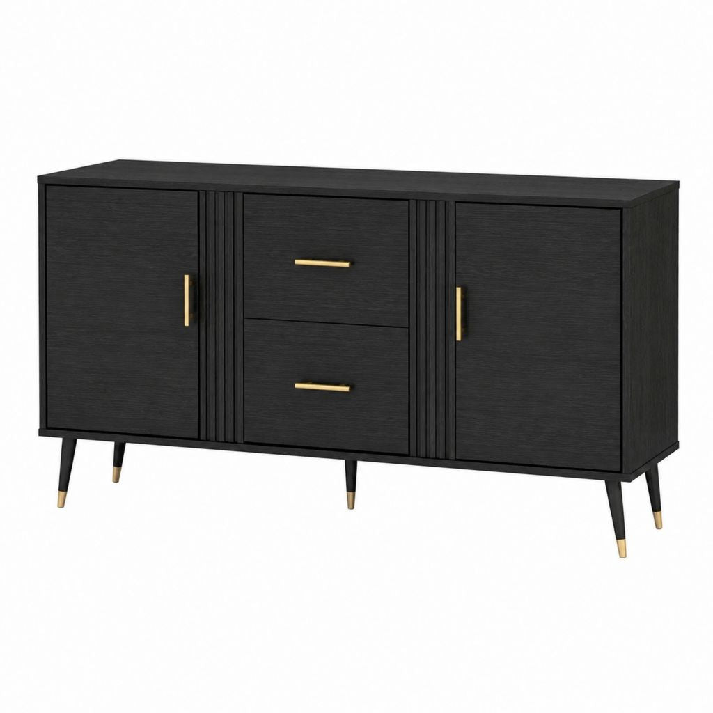 Sideboard Schwarz MDF Rechteckig 160 x 40 x 80 cm mit 2 Türen und 2 Schubladen