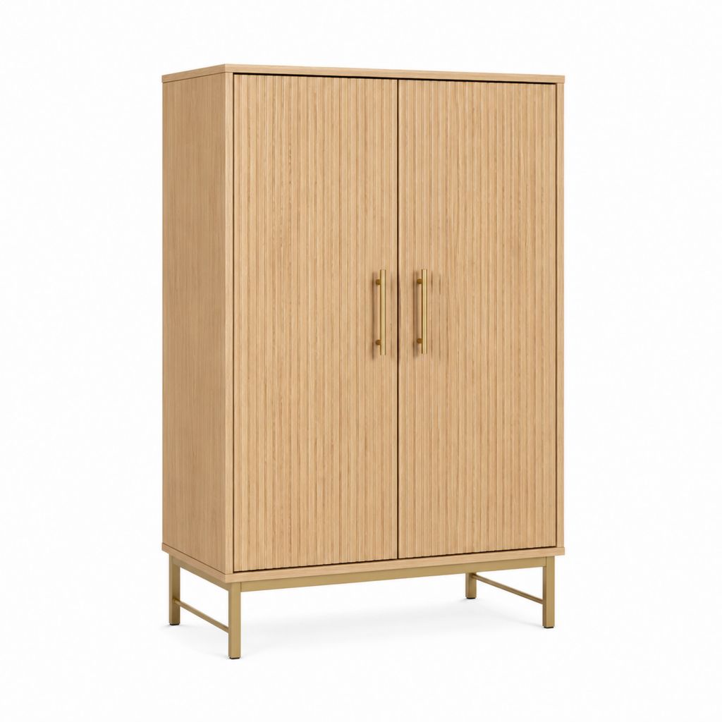 Highboard mit 2 Türen Eiche Dekor Spanplatte rechteckig 80 x 40 x 150 cm