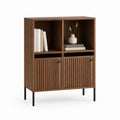 Highboard Sideboard Walnussoptik aus Spanplatte mit 2 Türen und 2 offenen Fächern 80 x 40 x 120 cm