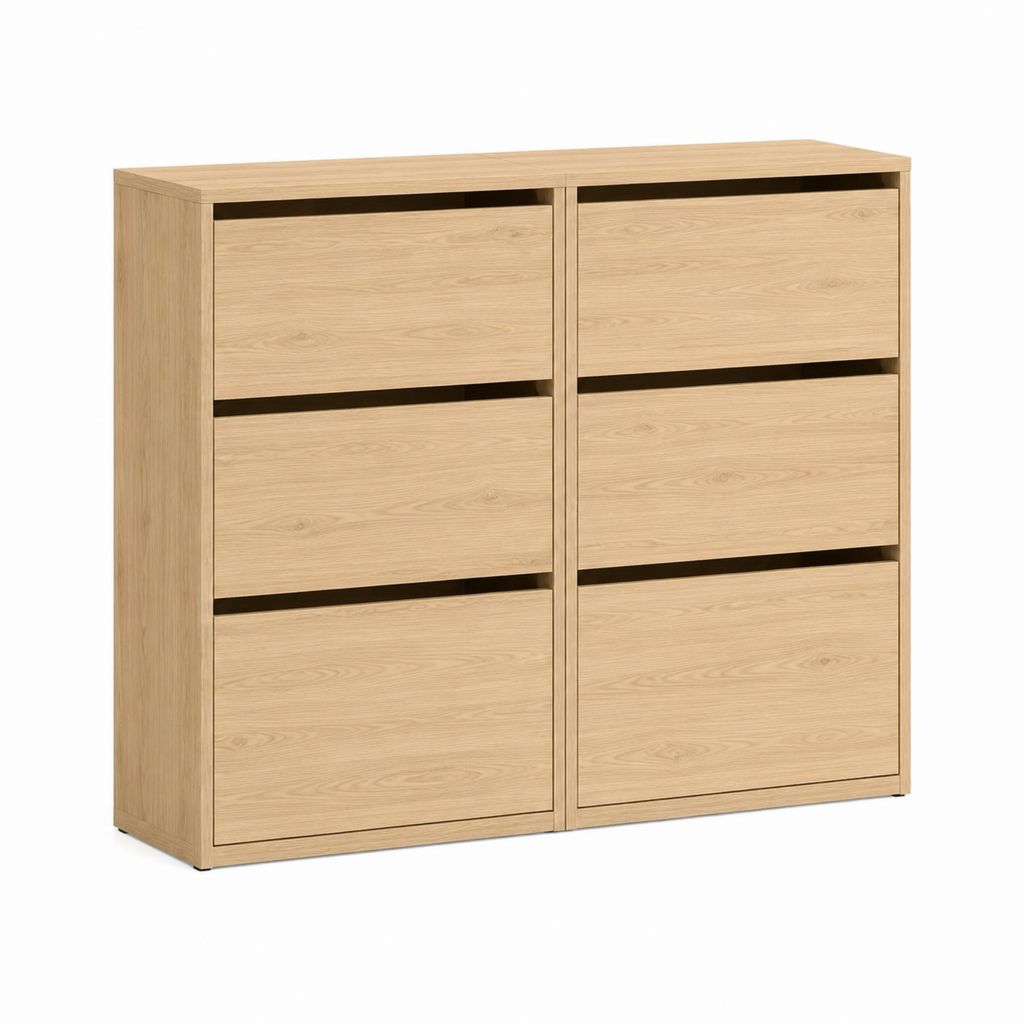 Schuhschrank mit 6 Klappen Eiche hell MDF rechteckig 120 x 30 x 110 cm