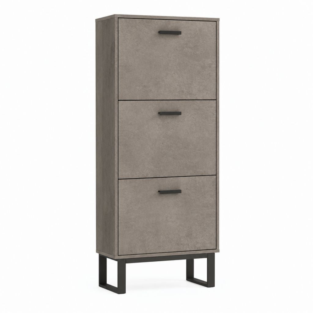 Schuhschrank Grau Spanplatte rechteckig mit 3 Klappen 60 x 24 x 140 cm