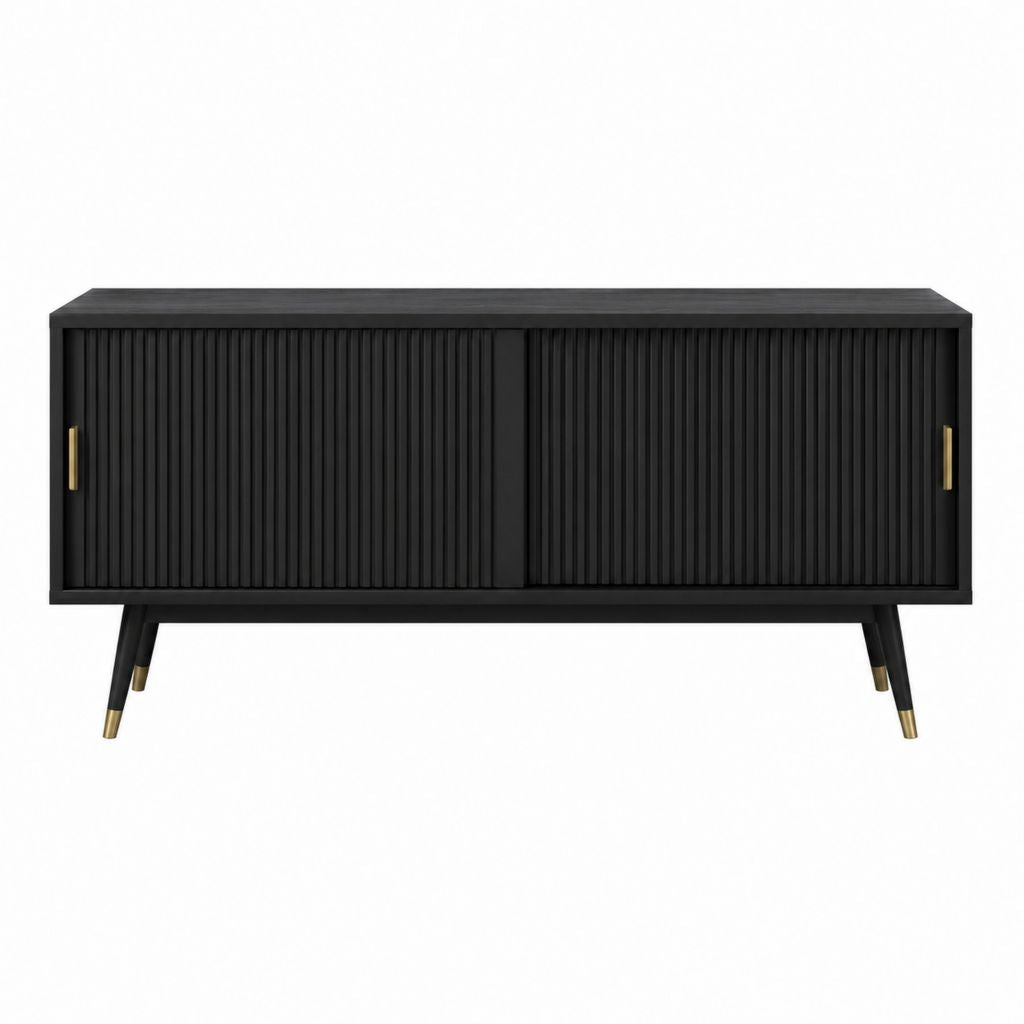 Sideboard Schwarz aus MDF mit Rillenfront und Schiebetüren 160 x 40 x 75 cm