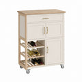 Küchenwagen mit Weinregal und Schrank Creme Naturholz MDF Gummibaumholz 75 x 45 x 90 cm