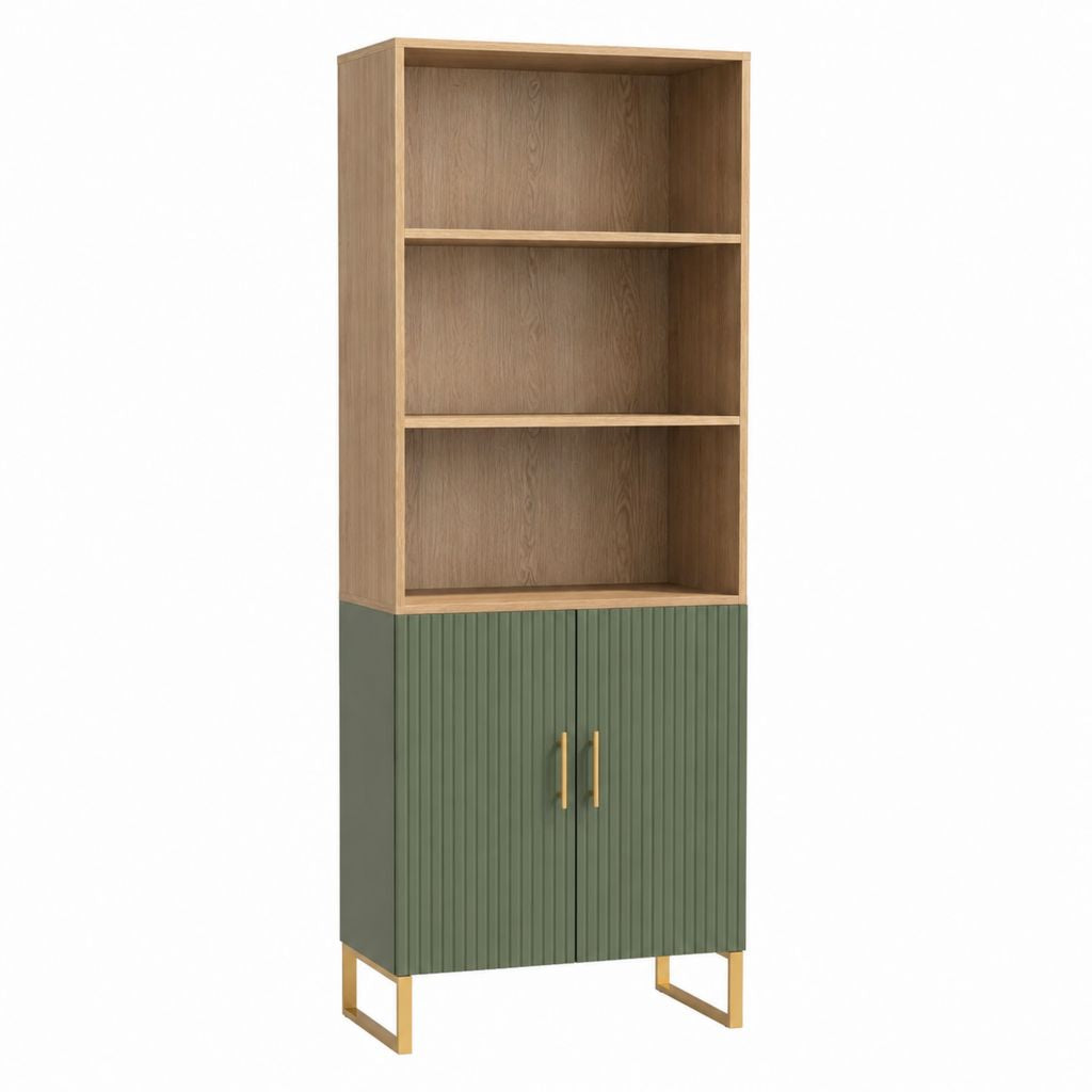 Sideboard Hochschrank Eichenoptik Olivgrün Spanplatte MDF rechteckig 80 x 40 x 200 cm