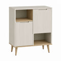 Sideboard mit Schiebetüren Weiß Eiche MDF und Gummibaumholz 80 x 40 x 100 cm