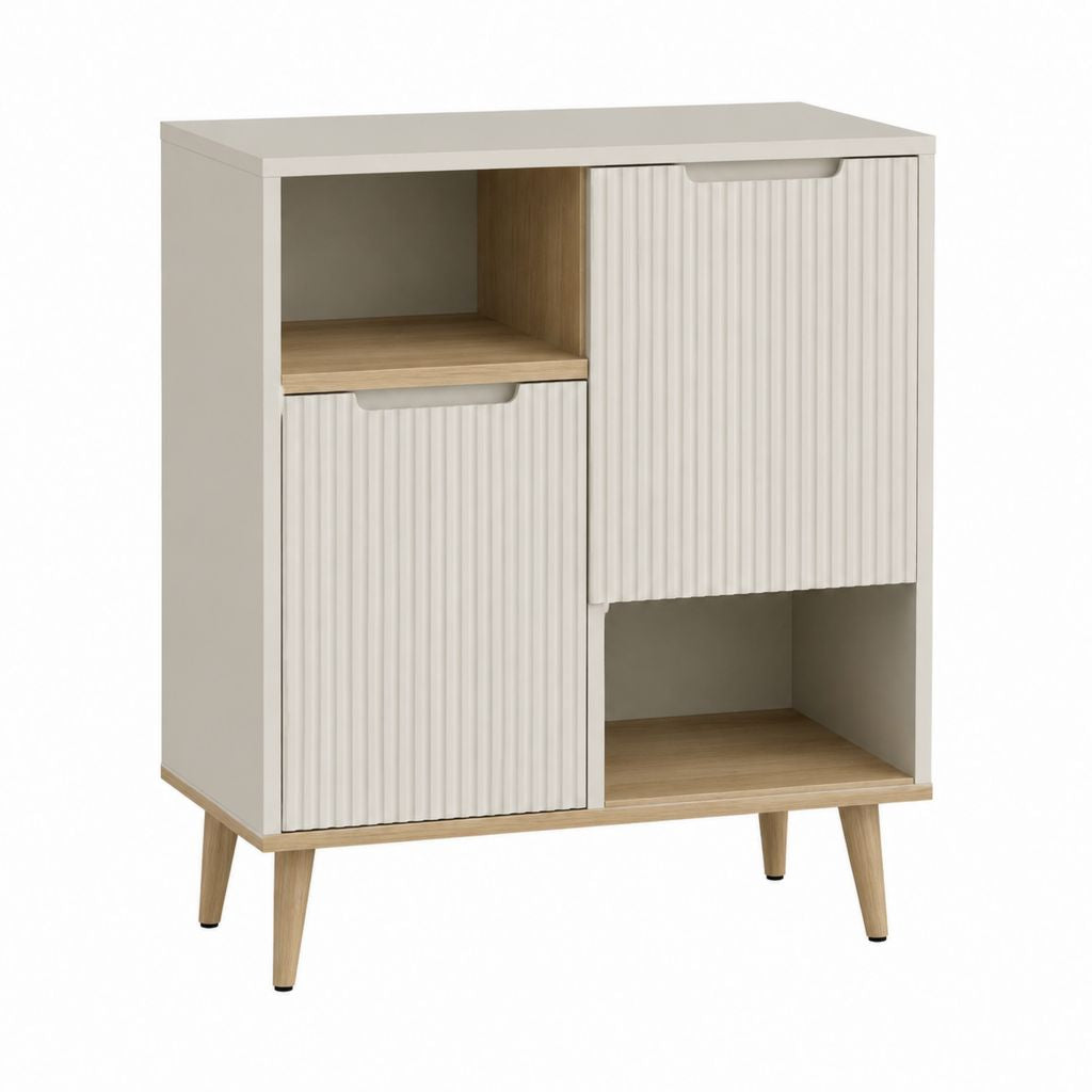 Sideboard mit Schiebetüren Weiß Eiche MDF und Gummibaumholz 80 x 40 x 100 cm